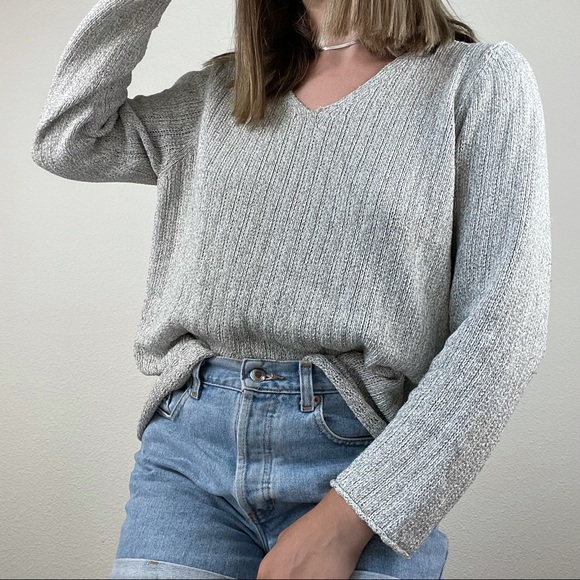 Eileen Fisher gray v neck knit sweater - Picture 9 of 9